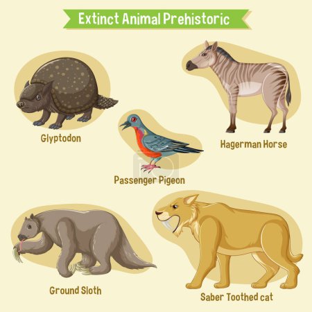 Illustration for A set of extinct animals sticker set illustration - Royalty Free Image
