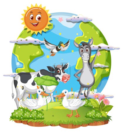 Téléchargez les illustrations : Animals on the planet earth illustration - en licence libre de droit