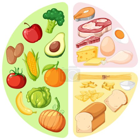 Téléchargez les illustrations : Principaux groupes alimentaires macronutriments illustration vectorielle - en licence libre de droit