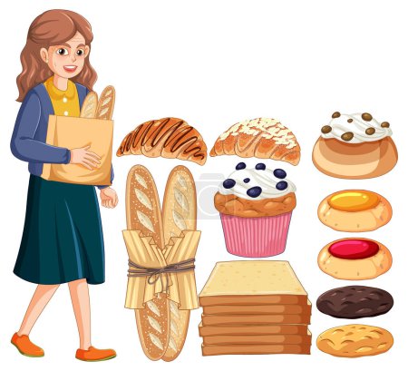 Illustration for Bread and pastry products with customer illustration - Royalty Free Image