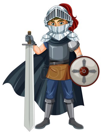 Téléchargez les illustrations : Chevalier tenant épée illustration de personnage de dessin animé - en licence libre de droit