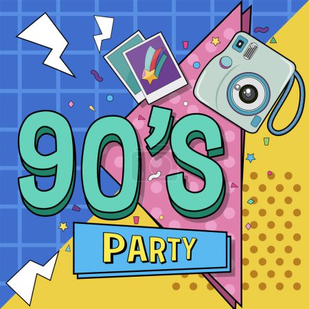 Téléchargez les illustrations : 90s party poster template illustration - en licence libre de droit