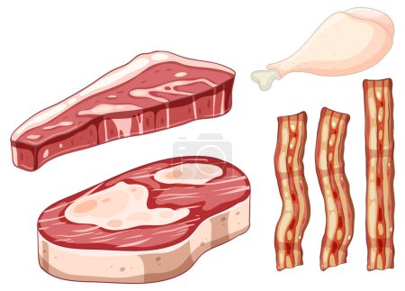 Illustration for Diiferent kinds of meat collection illustration - Royalty Free Image