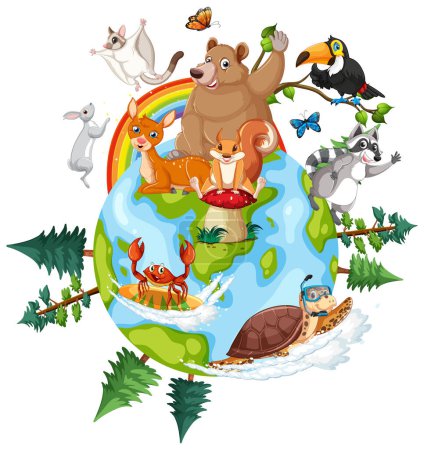 Illustration for Animals on the planet earth illustration - Royalty Free Image