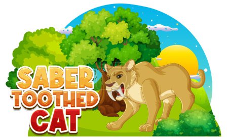 Illustration for Saber toothed cat in nature illustration - Royalty Free Image