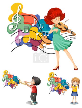 Téléchargez les illustrations : Cartoon character with music instruments illustration - en licence libre de droit