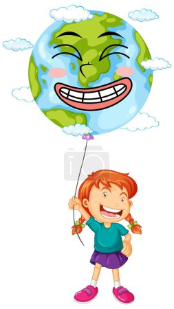 Téléchargez les illustrations : Earth day logo concept with a girl holding balloon illustration - en licence libre de droit