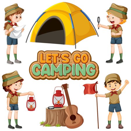 Illustration for Set of different camping kids illustration - Royalty Free Image