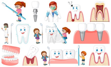 Téléchargez les illustrations : Illustration de l'ensemble des soins dentaires - en licence libre de droit