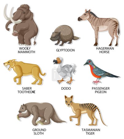 Ilustración de Un conjunto de animales extintos pegatina conjunto ilustración - Imagen libre de derechos