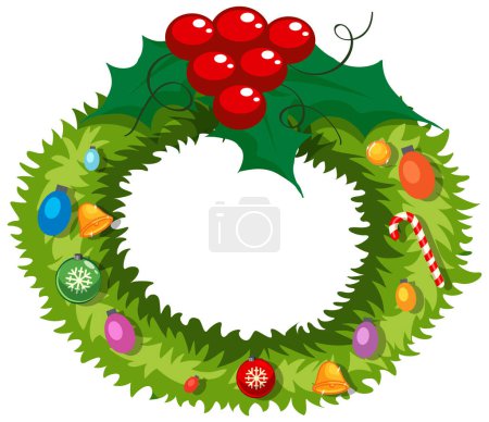 Illustration for Christmas wreath decorated with holly illustration - Royalty Free Image