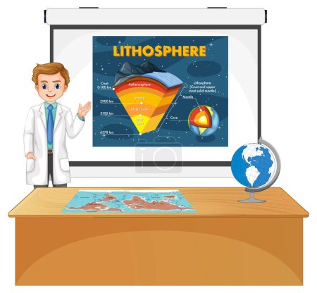 Illustration for Teacher explaining lithosphere vector illustration - Royalty Free Image