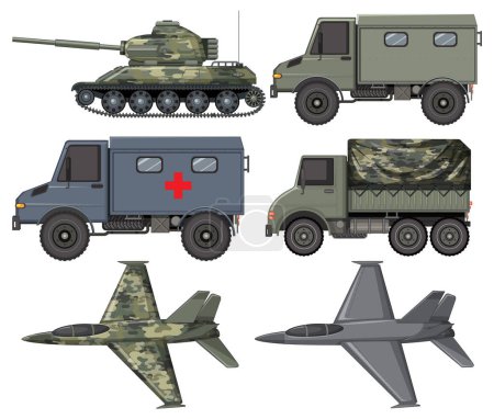 Illustration for Set of military transportation illustration - Royalty Free Image
