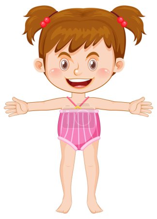 Téléchargez les illustrations : Mignon fille personnage de dessin animé portant maillot de bain illustration - en licence libre de droit