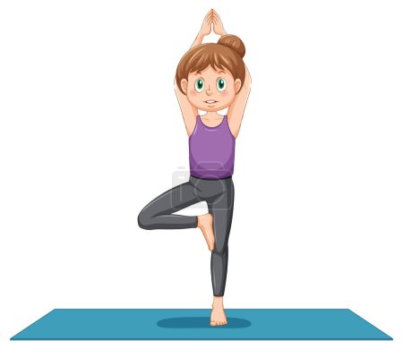 Illustration for Woman practicing yoga on mat illustration - Royalty Free Image