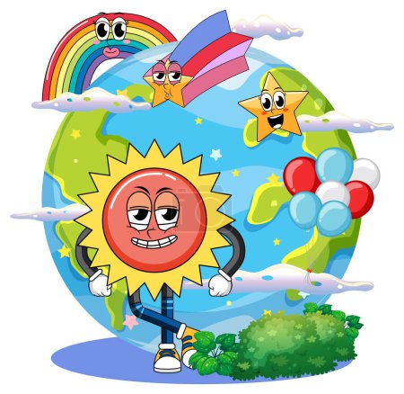 Illustration for Earth globe with funny cartoon characters illustration - Royalty Free Image