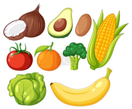 Illustration for Vegetables and fruits fiber foods group illustration - Royalty Free Image