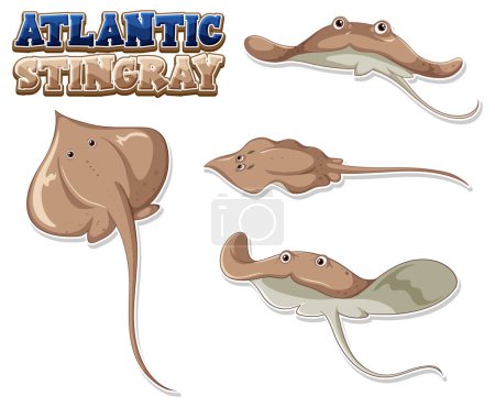 Ilustración de Atlantic stingray cartoon character set illustration - Imagen libre de derechos