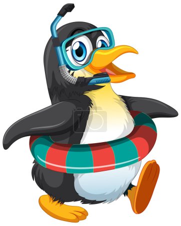 Illustration for Cute penguin cartoon character wearing snorkel goggles illustration - Royalty Free Image