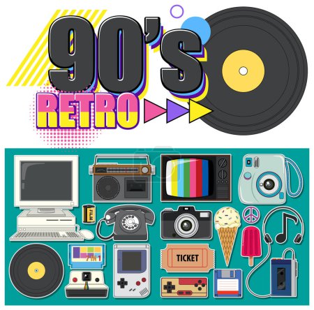 Illustration for 90s retro objects and elements set illustration - Royalty Free Image