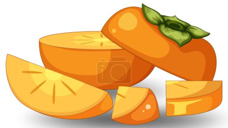 Téléchargez les illustrations : Chopped pieces of persimmon illustration - en licence libre de droit