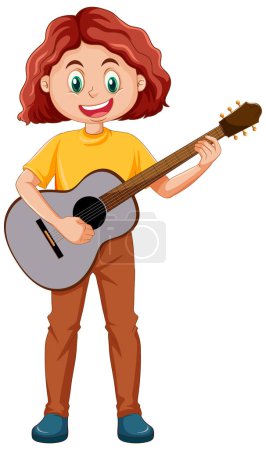 Téléchargez les illustrations : Une fille jouant de la guitare acoustique illustration - en licence libre de droit