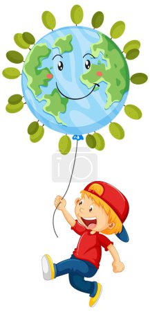Téléchargez les illustrations : A boy holding earth globe balloon illustration - en licence libre de droit