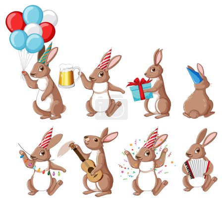 Téléchargez les illustrations : Illustration de collection de personnages de dessin animé lapin mignon - en licence libre de droit