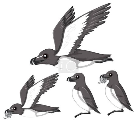 Téléchargez les illustrations : Oiseaux de pie en illustration de style dessin animé - en licence libre de droit