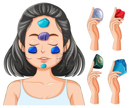 Illustration for Healing crystals and stones collection illustration - Royalty Free Image