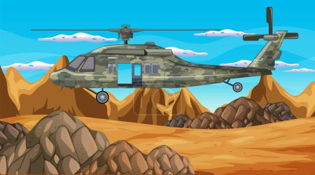 Ilustración de Military aircraft with outdoor scene background illustration - Imagen libre de derechos