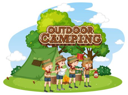 Ilustración de Camping al aire libre con niños scout ilustración - Imagen libre de derechos