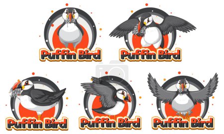 Téléchargez les illustrations : Puffin birds in cartoon style illustration - en licence libre de droit