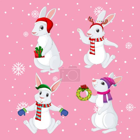 Ilustración de Conejos blancos en diferentes poses set illustration - Imagen libre de derechos