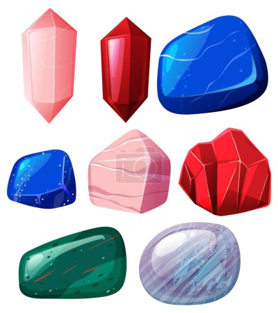 Téléchargez les illustrations : Set of healing crystals and stones illustration - en licence libre de droit