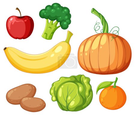 Téléchargez les illustrations : Vegetables and fruits fiber foods group illustration - en licence libre de droit