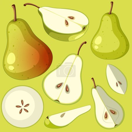 Téléchargez les illustrations : Green pear fruit cartoon with background illustration - en licence libre de droit
