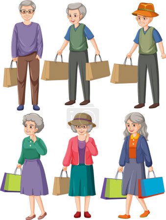 Téléchargez les illustrations : Personnes âgées faisant du shopping Illustration de l'ensemble - en licence libre de droit
