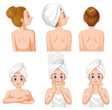 Ilustración de Collection of women enjoying spa treatments illustration - Imagen libre de derechos