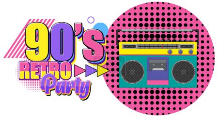 Téléchargez les illustrations : 90s retro party with vintage radio illustration - en licence libre de droit