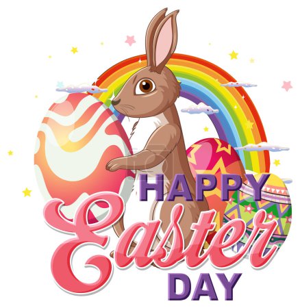 Illustration for Happy Easter Day with Bunny and Colorful Eggs illustration - Royalty Free Image