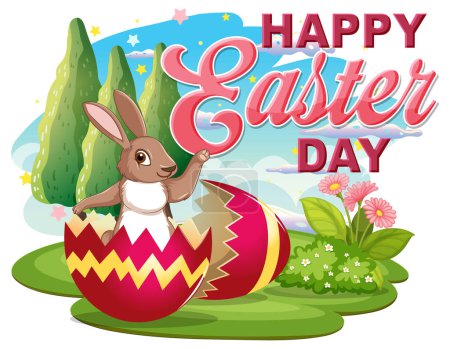 Illustration for Happy Easter Day with Bunny in Colourful Egg illustration - Royalty Free Image