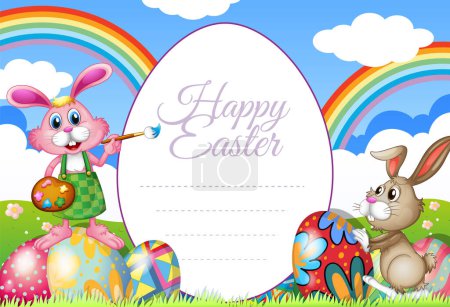 Téléchargez les illustrations : Cute Happy Easter Day Postcard Template illustration - en licence libre de droit