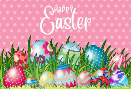 Illustration for Happy Easter Day Poster with Colorful Eggs in a Grassy Field illustration - Royalty Free Image