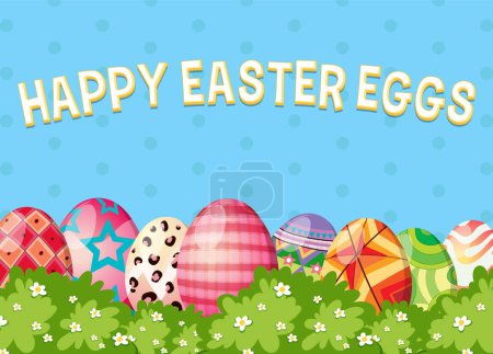 Téléchargez les illustrations : Happy Easter Day Poster with Colorful Eggs illustration - en licence libre de droit