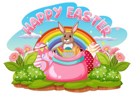 Illustration for Happy Easter Day with Cute Bunny and Colourful Eggs illustration - Royalty Free Image