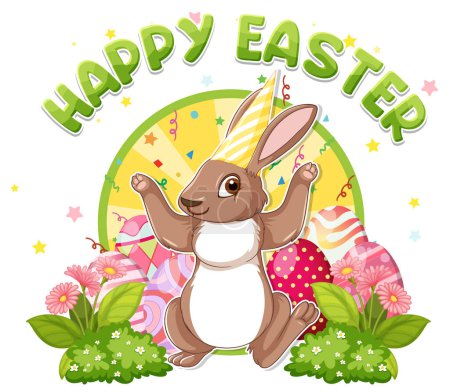 Téléchargez les illustrations : Happy Easter Day with Bunny and Colorful Eggs illustration - en licence libre de droit