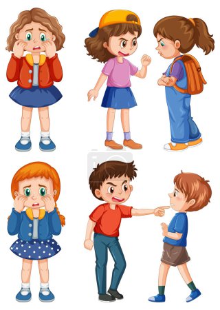 Illustration for Set of bully kids cartoon character illustration - Royalty Free Image