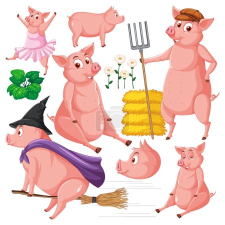 Illustration for Set of mix animal farm character illustration - Royalty Free Image