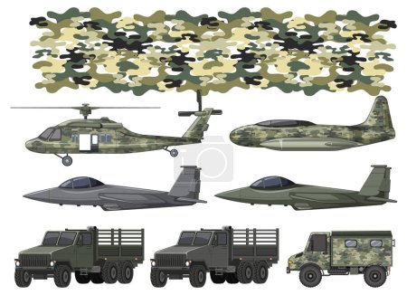 Téléchargez les illustrations : Set of military transportation illustration - en licence libre de droit